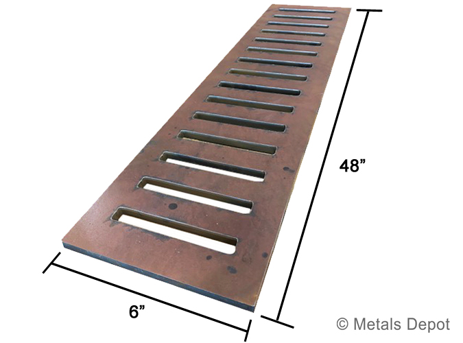 https://www.metalsdepot.com/specialty-metals/trench-grate-drain-covers/grate-plate-heavy-duty-driveway-drain-grate-12-thick-x-6-x-48-gp12648/images/steelgrateplatedimensions6x48_2_2.jpg